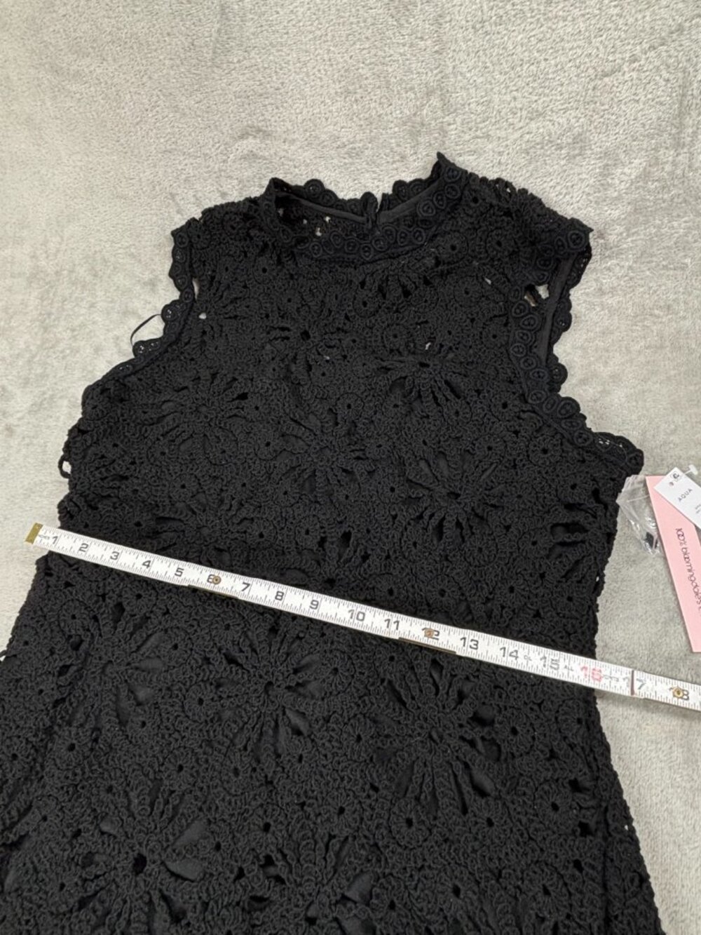Bloomingdale's Aqua Maxi Dress Womens 2XL Black Crochet Sheer Lining Mock Neck - Picture 7 of 14